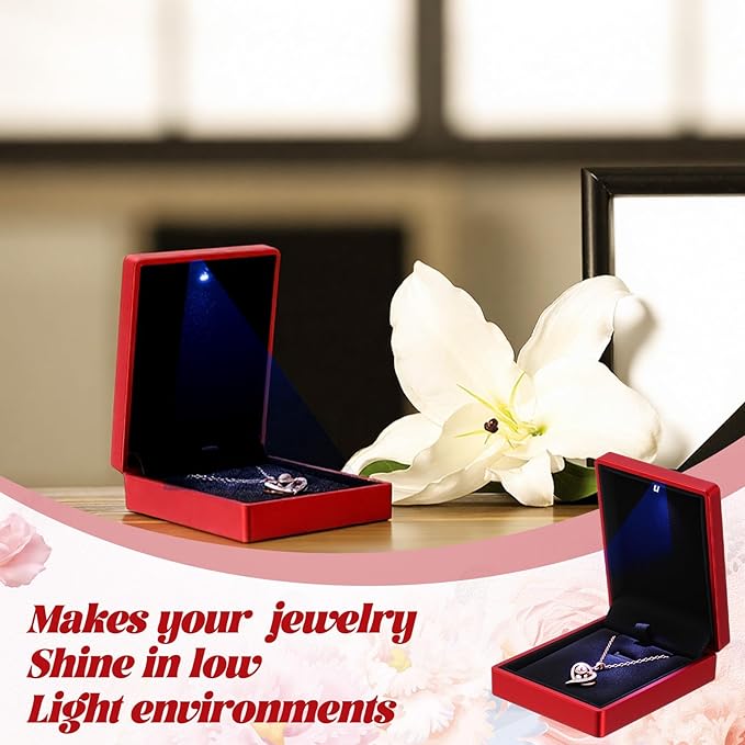Landical 10 Pcs Pendant Necklace Box with LED Light Velvet Necklace Case for Pendant Bracelet Ring Earring, Jewelry Storage (Red)