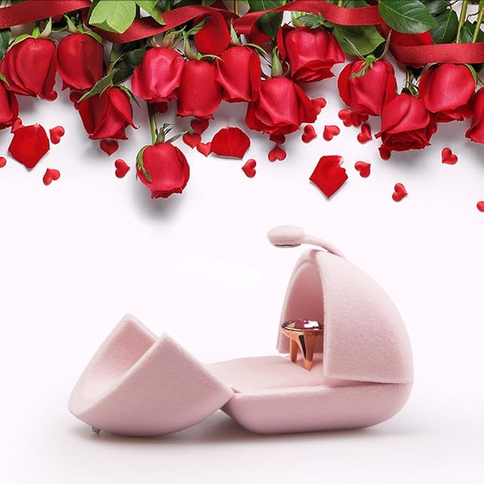 Oirlv Pink Velvet Ring Box for Proposal,Engagement,Wedding Cute Ring Gift Case
