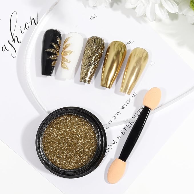 Artdone Chrome Nail Powder, Light Gold Iridescent Aurora Powder Metallic Mirror Effect Pigment Pearlescent Mermaid Pigment Pearl Glitter Dust Kit, Nail Art Decoration, Resin Craft