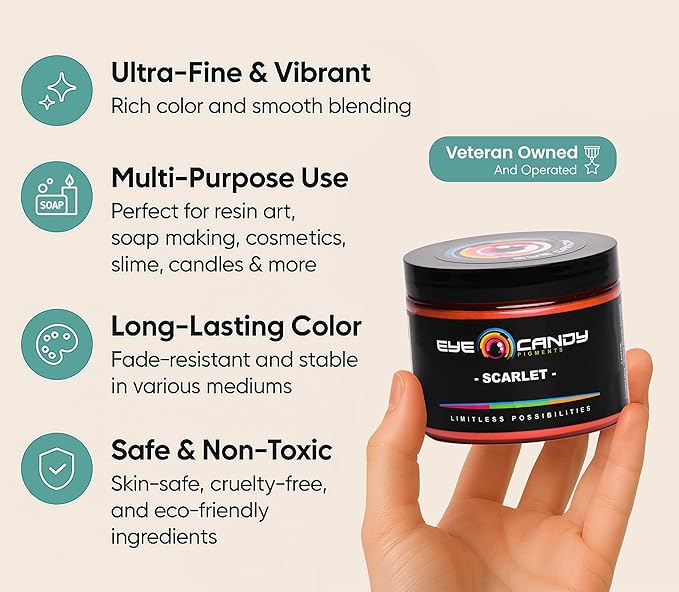 Eye Candy Pigments Premium Red Mica Powder - Scarlet (50gr) - for Epoxy, Resin, Soap, Paint, Woodworking, Acrylic Pouring, Bath Bombs, Fishing Lures - DIY Arts and Crafts Additive