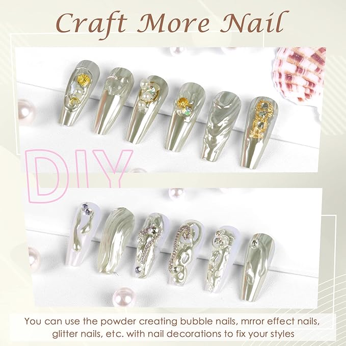 Laza Chrome Nail Powder Mirror Effect Metallic Dust Holographic Glitter Glazed Manicure Decoration Reflective Pigment for DIY Gel Polish Nail Art, Resin Craft, Gifts - Champagne Silver