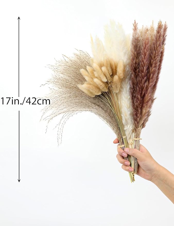 xin's convey 110pcs Dried Pampas Grass, (Vase Not Included),Dried Flower Bouquet, Reed Grass Bouquet for Boho Floral Home, Wedding Party Centerpiece, Rustic Farmhouse Decoration.(Brown)