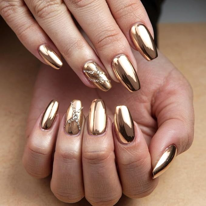 Chrome Nail Powder Mirror Effect Metallic Dust, 6 Colors Bronze Brown Black Rose Gold Holographic Glitter Chrome Powder Pigment for DIY Gel Polish Nail Art Decoration, Resin Craft