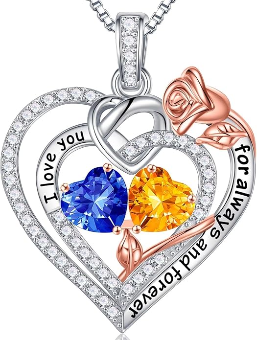 Iefil Valentines Day Gifts for Her Wife - 925 Sterling Silver Double Birthstone Necklace, Anniversary Birthday Gifts for Women, Jewelry Gift for Wife Girlfriend Mom Her