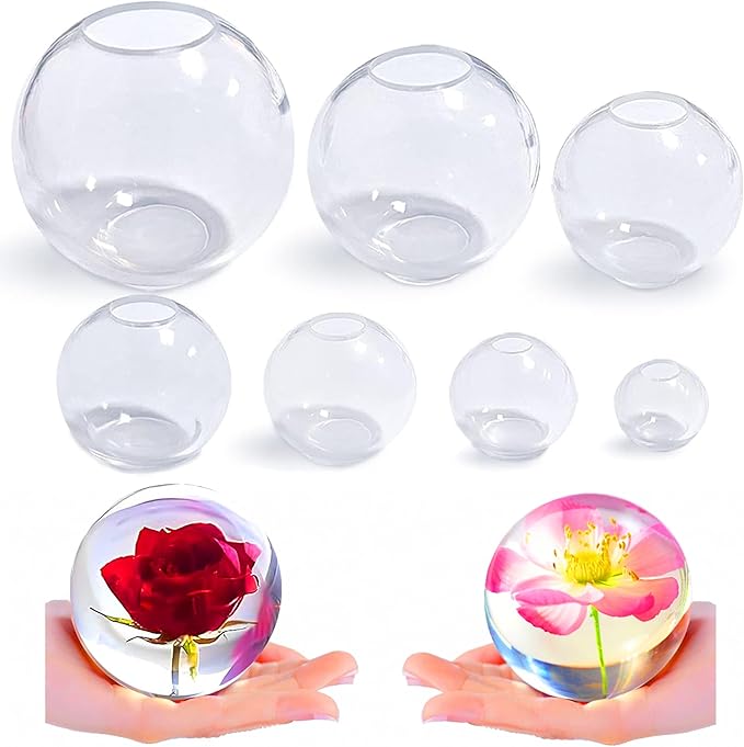 Loyohep Set of 4,3",2.5",2",1.7",1.3",0.9" Clear Sphere Molds Silicone,Large 3D Seamless Sphere Silicone Molds for Resin Casting,Round Ball Orbs Epoxy Resin Molds for Jewelry, Soap, Candle,Flower DIY