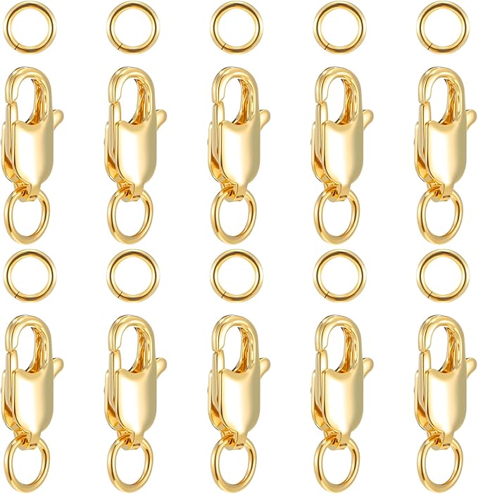 10 Pcs Lobster Claw Clasps, Gold Lobster Claw Clasp with Closed Jump Rings, 14K Gold Jewelry Making Clasps and Closures, 12mm (0.47inch)