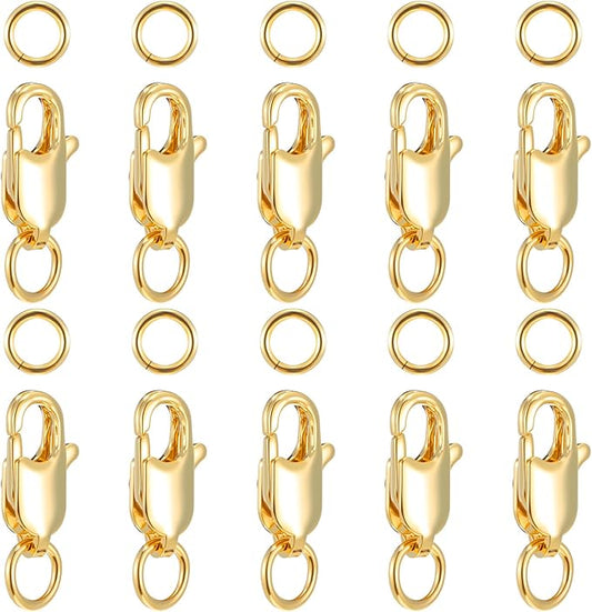 10 Pcs Lobster Claw Clasps, Gold Lobster Claw Clasp with Closed Jump Rings, 14K Gold Jewelry Making Clasps and Closures, 12mm (0.47inch)