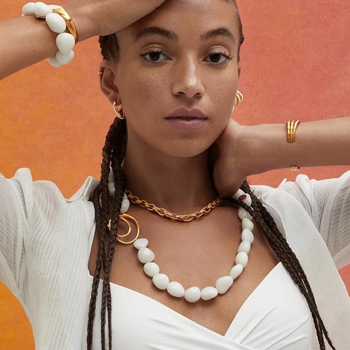 Aobei Pearl 18K Gold Plated Paperclip Chain Choker Satellite Chain Freshwater Cultured Biwa Pearl Pendant Necklace Dainty Jewelry for Women