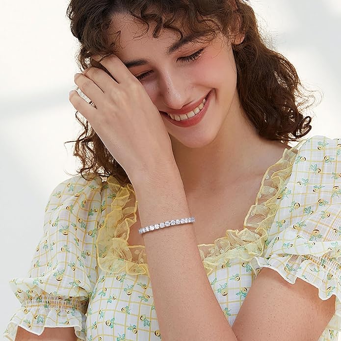 TUHE Moissanite Tennis Bracelet 5.0-21.0CT 18K Gold Plated 925 Sterling Silver Bracelets 3/4/5MM D Color VVS1 Round Lab Created Moissanite Bracelet for Women Men 6-8.5 Inch Jewelry Valentines Gifts