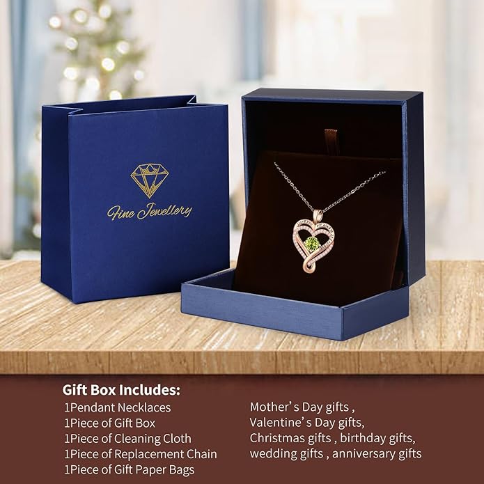 Infinity Love Heart Birthstone Necklace for Women Wife, S925 Sterling Silver Anniversary for Women Wife Birthday Gift for Her Girlfriend Mom Daughters, I Love You Women's Jewelry 18k Rose Gold Filled