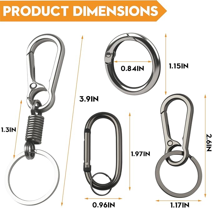 Keychain Clip, 6 Pack Key Chain Hooks with Key Rings Holder, Metal Key Organizer for Car Home Keys Men Women