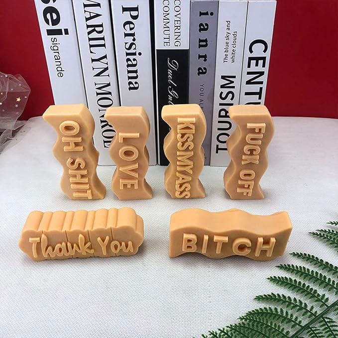 TOPYS Wave Alphabet Letter Pillar Silicone Candle Molds, DIY Casting Epoxy Letter Molds for Clay Resin Pendant Plaster Carving Making Aromatherapy White Elephant Gifts (Fuck Off)