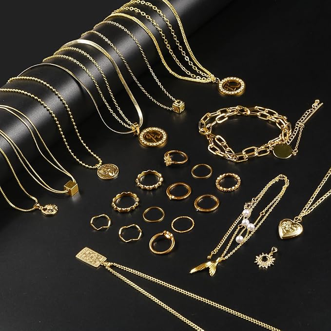 Ecoofor Gold Necklace Chains for Jewelry Making, 75.5 Feet 10 Rolls Jewelry Chains for DIY Necklace Bracelet Jewelry Making with Jump Rings/Lobster Clasps/Connectors