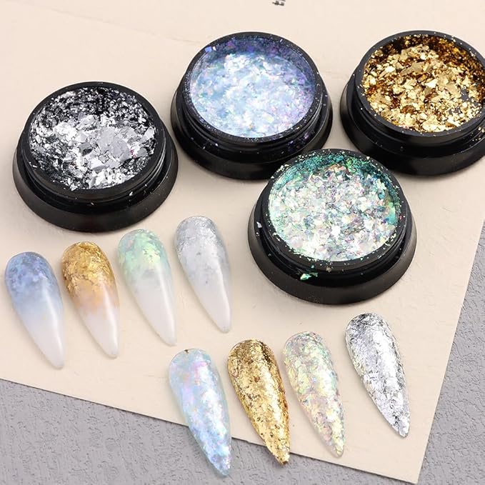 SUTOKAKA 24 Jars Chrome Nail Powder Metallic Mirror Effect Pigment Iridescent Aurora Mermaid Pearl Glitter Dust, Gold Silver Nail Foil Fluorescent Flakes Kit for Resin Craft & Nail Art Decoration
