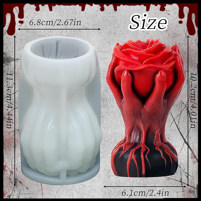 ZQYSING Hand Holding Rose Candle Mold, 3D Flower Silicone Mold for Candles Pillar Wax Plaster Epoxy Resin Craft Casting Gothic Home Décor Halloween Anniversary Birthday Handmade Gift