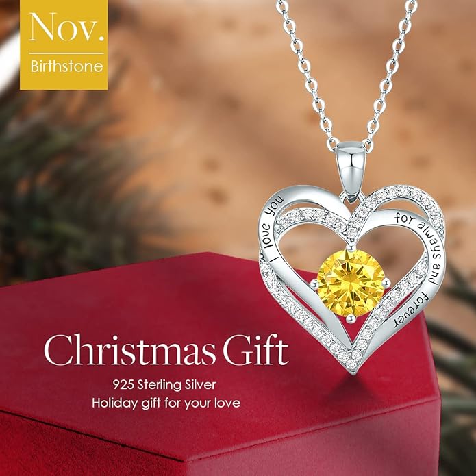 CDE Valentine's Day Gift Forever Love Heart Necklaces for Women, Wedding Anniversary, Birthday Mothers Christmas Day Gifts for Mom, Mother, Wife, S925 Silver Jewelry with Birthstone Pendant