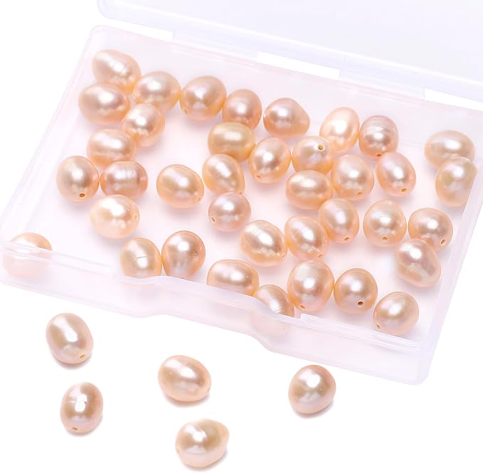 Natural Pearl Beads Rice 7-8mm Pink Freshwater Cultured Loose Gemstone Beads for DIY Jewelry Making 13.8''/Strand HQ