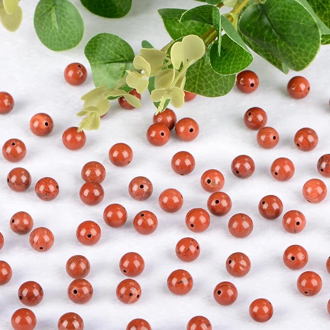 Natural Stone Genuine Stones DIY Red Jasper Round Beads 8mm 100pcs Beading Loose Gemstone Hole Size 1mm Charm Smooth Beads for Bracelets Necklaces Earrings (Red Jasper 8mm)
