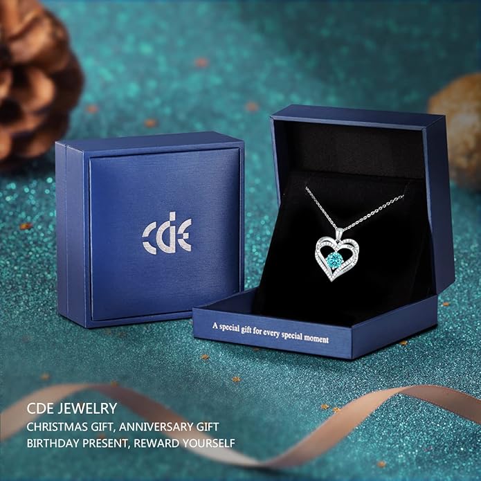 CDE Valentine's Day Gift Forever Love Heart Necklaces for Women, Wedding Anniversary, Birthday Mothers Christmas Day Gifts for Mom, Mother, Wife, S925 Silver Jewelry with Birthstone Pendant