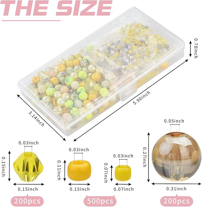 Rired 27 Yellow Glass Beads for Bracelet kit, 900pcs Crystal Beads for Jewelry Making Include 8mm Round Assorted Beads with Bicone/and Seed Beads for Craft, Necklace, Earring and Phone Chain