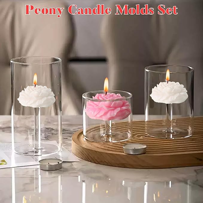 2 Pack Peony Candle Molds Set–Reusable 3D Flower Silicone Molds for Candle Making, Resin Art, Soap & Chocolate Crafts, DIY Floral Decor Supplies