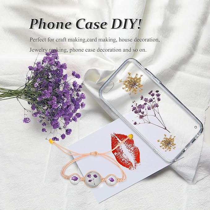 Dried Pressed Gypsophila Flowers with Stem, 42PCS Purple Natural Real Dried Pressed Babysbreath Flowers Dry Flowers for Resin Jewelry DIY Phone Case Decor Crafts Candle Making