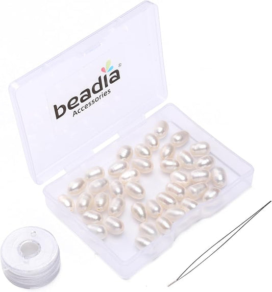 Natural Pearl Beads Rice 6-7mm White Freshwater Cultured Loose Gemstone Beads for DIY Jewelry Making 13.8''/Strand HQ