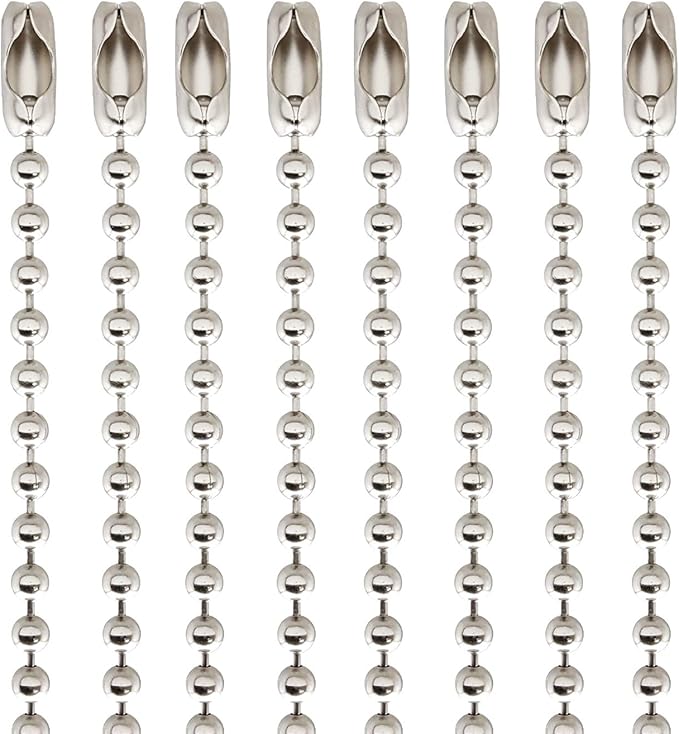 50-Pack 4-Inch Ball Chains with Connectors, 2.3mm Stainless Steel Beaded Chain for Dog Tags, ID Labels, Crafts, Keychains, Fan Pulls