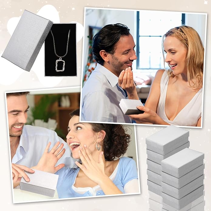 Tenceur 100 Pcs Valentines Jewelry Gift Boxes Bulk Kraft Jewelry Cardboard Box for Necklace Earring Bracelet Storage Package