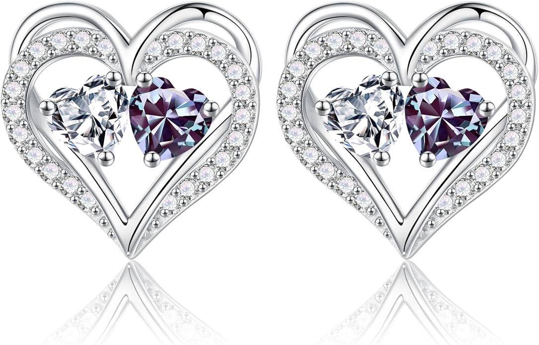 Iefil Valentines Day Gifts for Her - 925 Sterling Silver Birthstone Earrings, Anniversary Birthday Gifts for Women Wife Girlfriend Mom