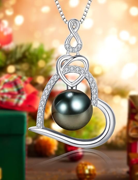 Gifts for Women Wife-Tahitian Black Pearl-Necklace-Gift for Wife Wedding Birthday Anniversary Jewelry-Mom Girlfriend Her Mothers Day Gifts for Mom Women Valentines Day Christmas Day Gifts