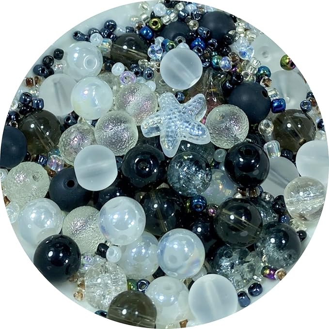 Assorted Glass Resin Beads Multi Size Colors Smooth Cracked Gravel Millet Spacer Beads for Bracelets Necklace Earring DIY Jewelry Making Craft(Moon Shadow White Series)