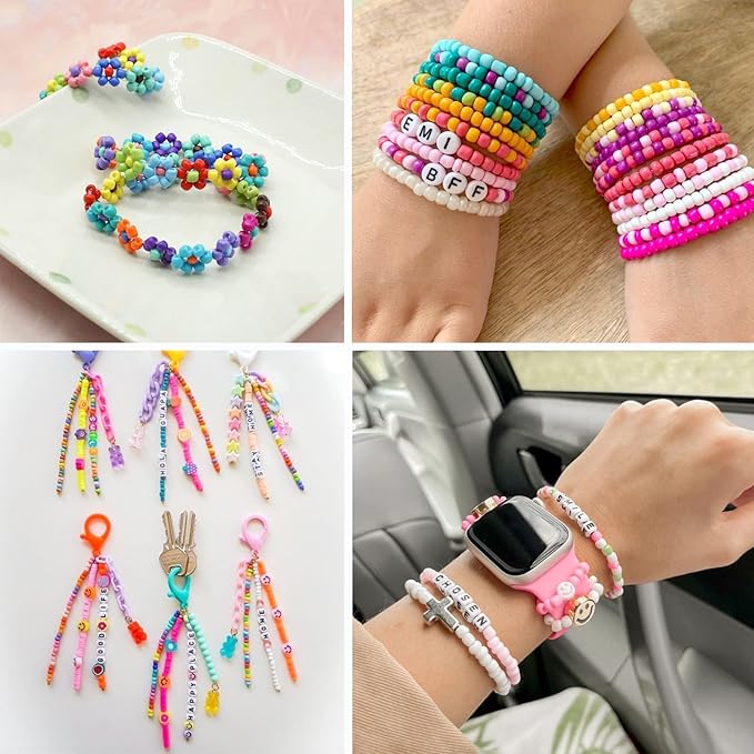 efivs arts 3500PCS 6/0 Glass Seed Beads, 24 Colors Small Beads Kit Bracelet Waist Beads Kit with Pendant Charms for DIY Crafts Necklace Ring Making