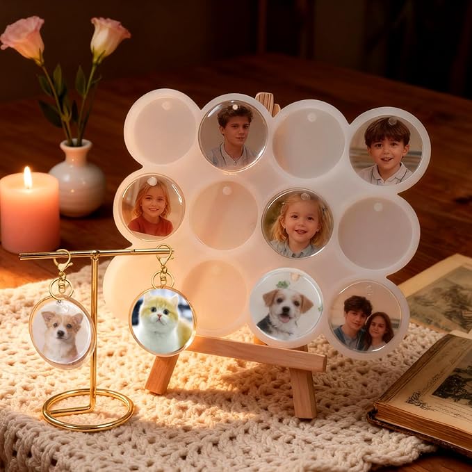 Loyohep Resin Molds Silicone 25-Cavity Set of Large + Medium + Small Shiny Flat Circle Silicone Molds for Resin, Drilled Round Resin Keychain Molds, Earring Molds, Pendant Molds,Pet Tag Resin Molds