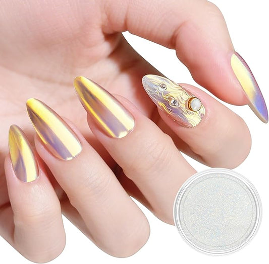 Artdone Gold Aurora Chrome Nail Powder, Iridescent Unicorn Powder Metallic Mirror Effect Pigment Pearlescent Mermaid Pearl Glitter Dust Kit, Nail Art Decoration, Resin Craft