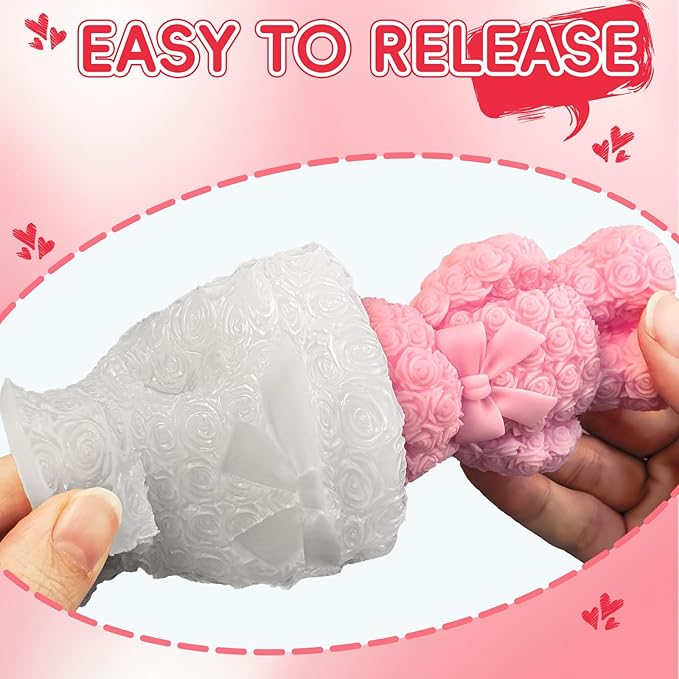 ZQYSING Standing Rose Bear Silicone Molds, 3D Cute Rose Bear Molds for Soap Candles Wax Epoxy Resin Casting Home Decor Valentine/Mother' Day/Wedding/Anniversary/Birthday Gifts