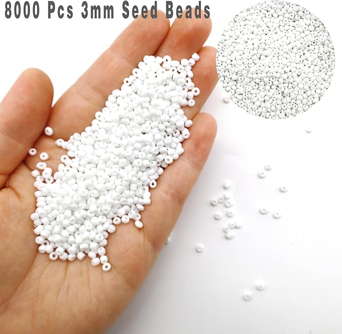 8000 pcs 3mm Seed Beads, Tiny Craft Beads for Bracelet Making, Bracelet Kits for DIY Jewelry Craft (White)