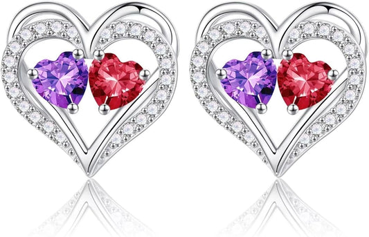 Iefil Valentines Day Gifts for Her - 925 Sterling Silver Birthstone Earrings, Anniversary Birthday Gifts for Women Wife Girlfriend Mom