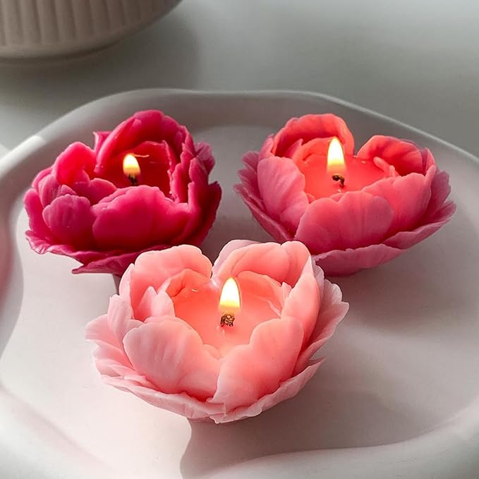 MUXIUNT 2Pcs Heart Flower Candle Wax molds Silicone Shapes for Candle Making Valentine Day Large Flower Candle Making Valentine Silicone Wax Mold for Candles moldes de silicona para velas