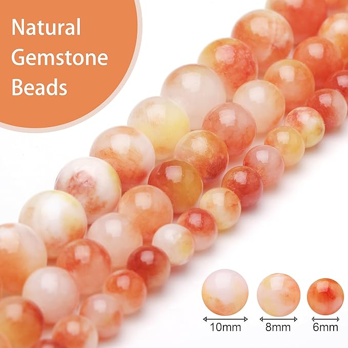 Natural Stone Beads for Jewelry Making,6mm Orange Jade Polished Smooth Round Gemstone Beads for Bracelet Necklace 15 Inch