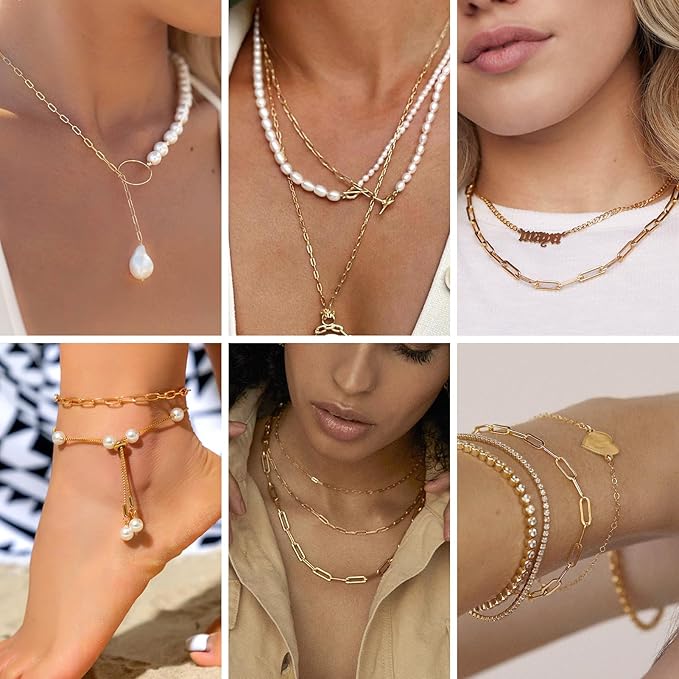 Kyutong 5M Gold PVD Plated Necklace Chain for Jewelry Making 304 Stainless Steel Paperclip Chain Roll with Lobster Clasps and Jump Rings for Men Women Making Jewelry Craft Support Jewelry Findings