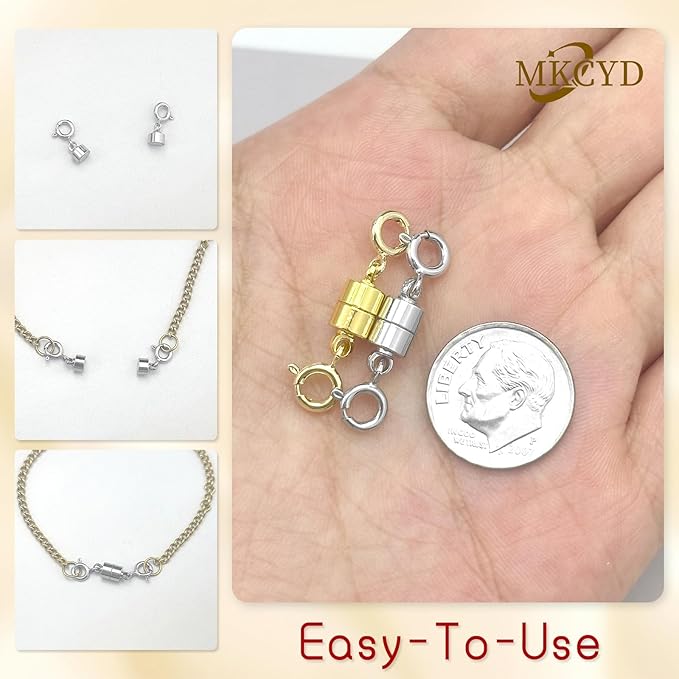 Double Magnetic Necklace Clasps and Closures, Necklace Extenders for Women, 14K Gold and Silver Magnetic Jewelry Clasps for Bracelets