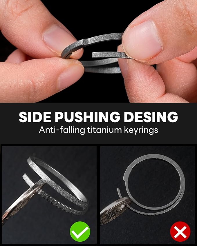 TISUR Titanium Keychain Rings, Split Side Pushing Key Rings Heavy Duty Black Key Ring For Key Chain Carabiner Dog Tag Ring
