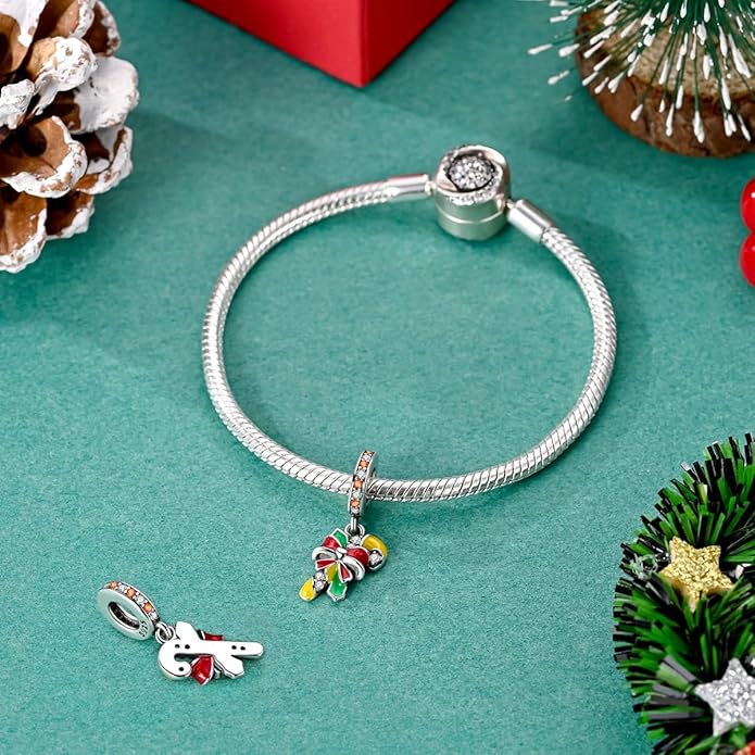 Parmuz 925 Sterling Silver Christmas Charm for Bracelet Snowflake Dangle Beads Santa Claus Snowman Deer Charm Gifts for Women