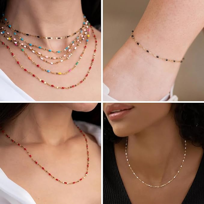 16.5FT Gold Red Enamel Dapped Chain Roll, 2MM 18K Gold PVD Plated Stainless Steel Enalem Lip Link Chains Spool Bulk for DIY Jewelry Making