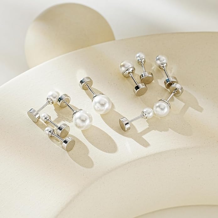 JINERA 5 Pairs Stud Earrings for Women 14K Plated Gold/Silver Pearl Ball Small Stud Earrings Set Cartilage Piercing Hypoallergenic Lightweight Flatback Earrings Jewelry Gifts for Women
