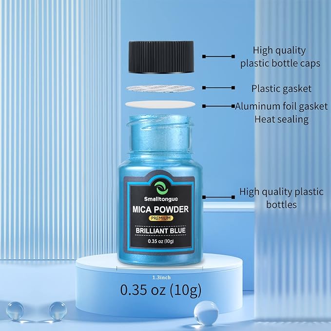 Smalltongue Mica Powder for Epoxy Resin, 72 Colors, 0.35 oz(10g) Bottles Mica Glitter, Mica Pigment for Lip Gloss, Soap Making, Bath Bomb, Art Crafts, Resin Dye, Nails