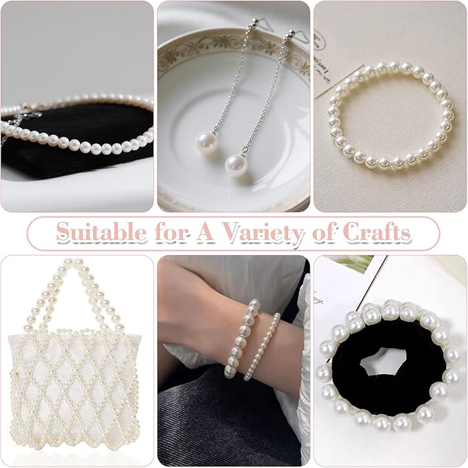 800 Pcs Pearl Beads with Hole, 6mm 8mm 10mm Round Pearls for Crafts, Jewelry Making Supplies, DIY Beads for Necklaces, Bracelets, Wedding Decoration, Stuffing (Ivory White)