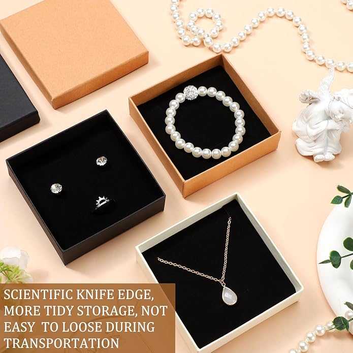 Tenceur 100 Pcs Valentines Jewelry Gift Boxes Bulk Kraft Jewelry Cardboard Box for Necklace Earring Bracelet Storage Package