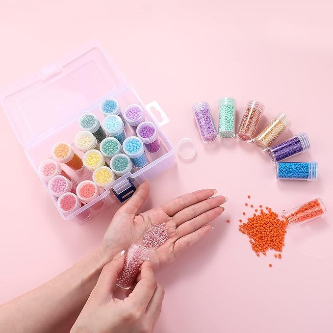 Miss Rabbit Seed Bead Kit, for Jewelry Making 24000 PCS 3mm Glass Seed Beads and 100 PCS 5mm Alphabet Letter for Bracelets Making with Elastic Cords, Scissors, Tassels